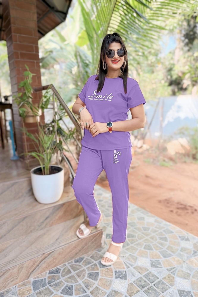 Purple Printed Night Suit Set
