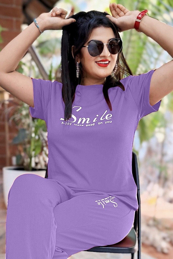 Purple Printed Night Suit Set
