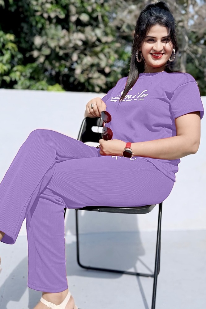 Purple Printed Night Suit Set