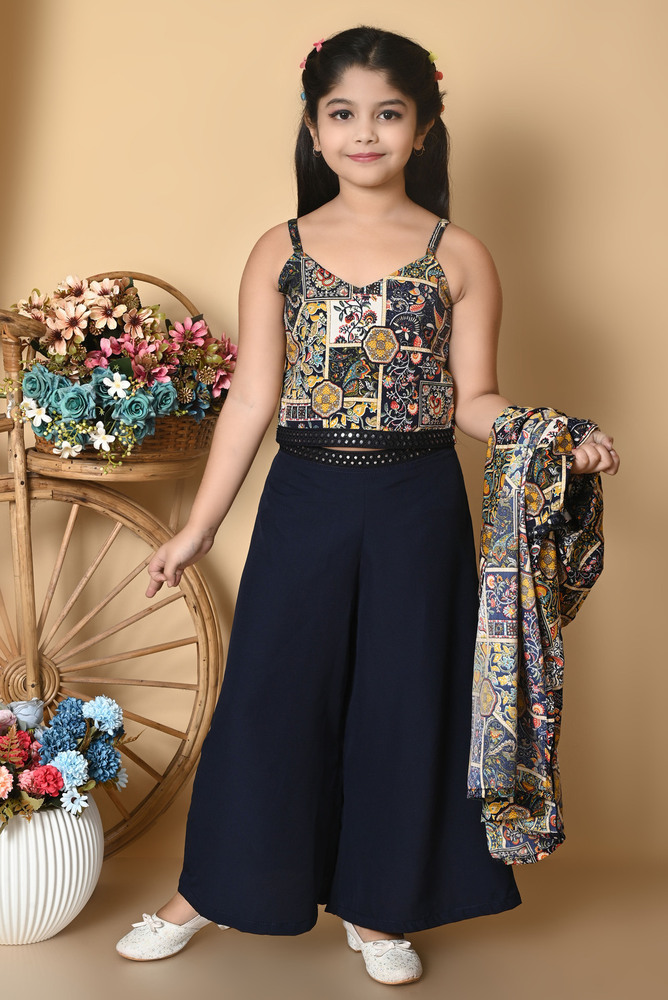 Girls Self Designed Premium Cotton Jacket Blue Clothing Set