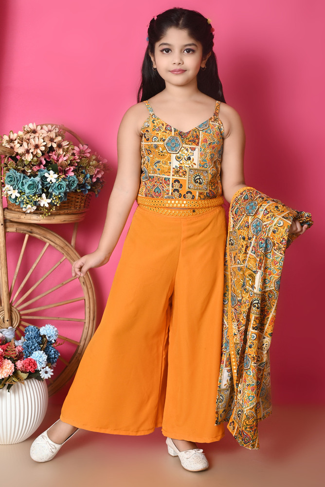 Girls Self Designed Premium Cotton Jacket Yellow Clothing Set