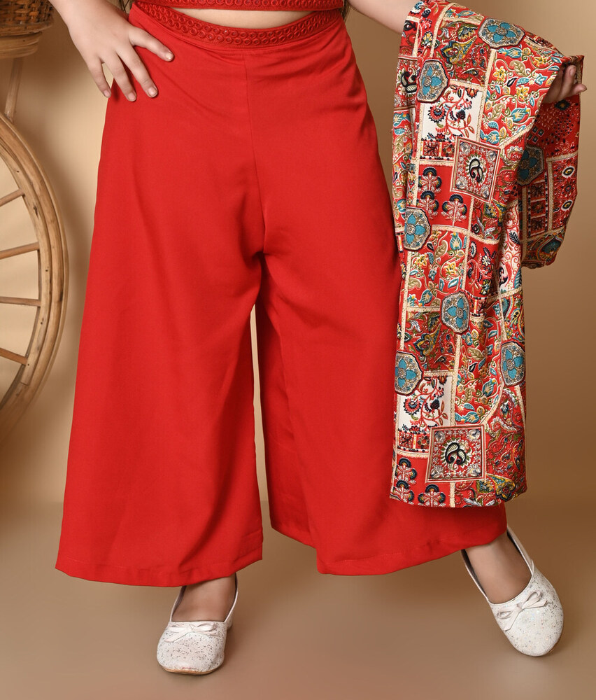 Girls Self Designed Premium Cotton Jacket Red Clothing Set - Color: Different Available