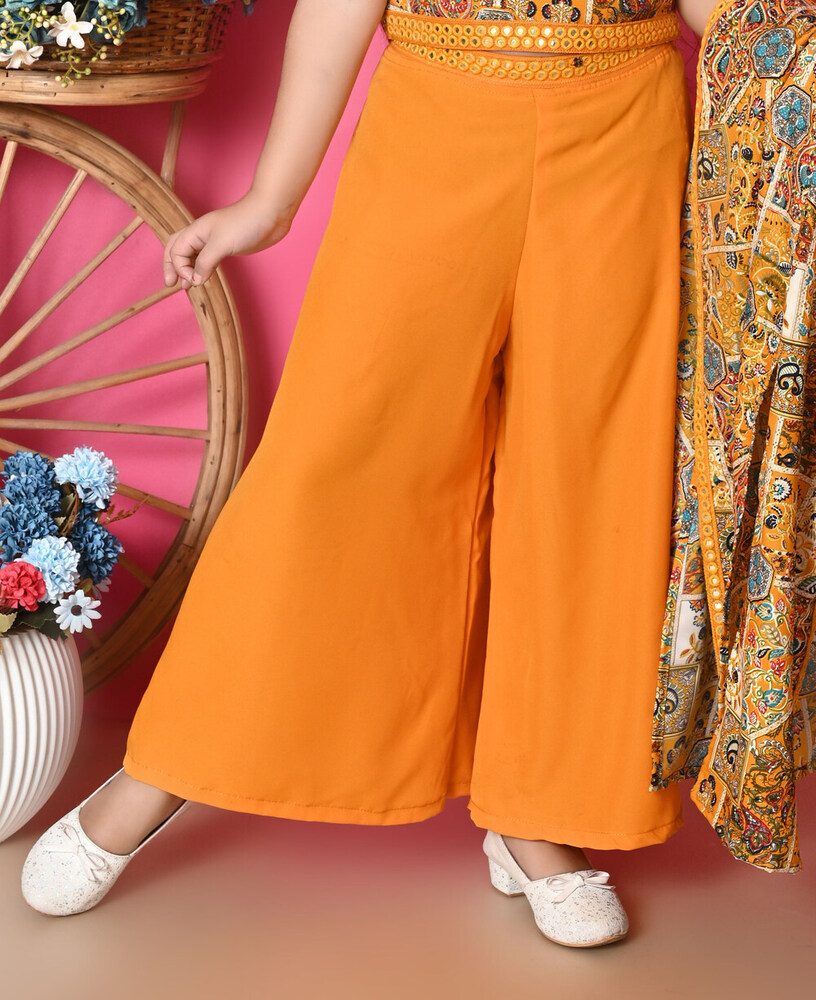 Girls Self Designed Premium Cotton Jacket Yellow Clothing Set