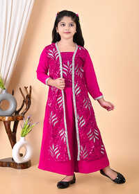 Girls Self Designed Premium Jacket Pink Clothing Set