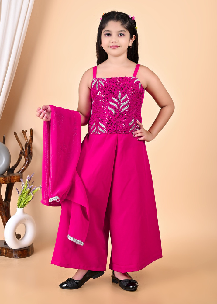 Girls Self Designed Premium Jacket Pink Clothing Set