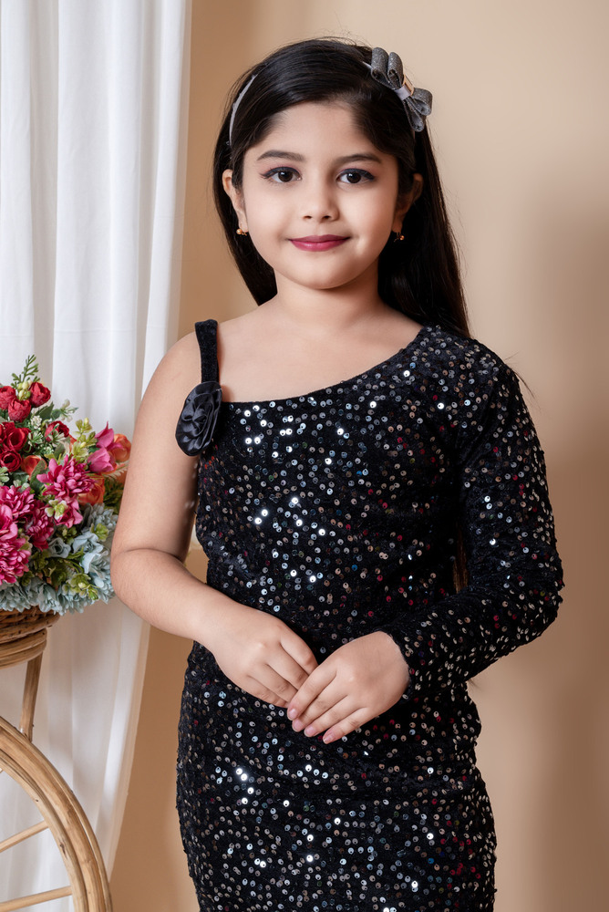 Girls Embellished Sequin Bodycon Blue Dress