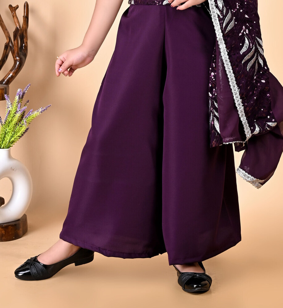 Girls Self Designed Premium Jacket Purple Clothing Set - Color: Different Available