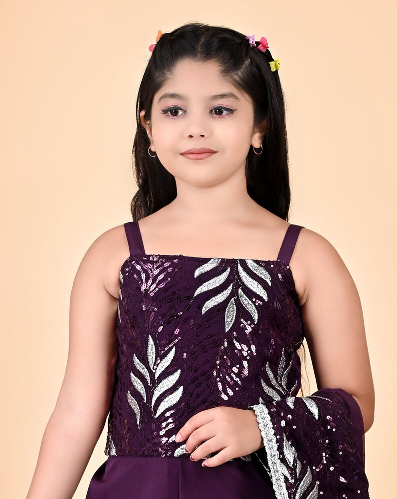 Girls Self Designed Premium Jacket Purple Clothing Set - Color: Different Available