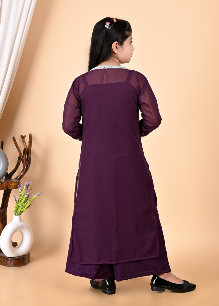 Girls Self Designed Premium Jacket Purple Clothing Set