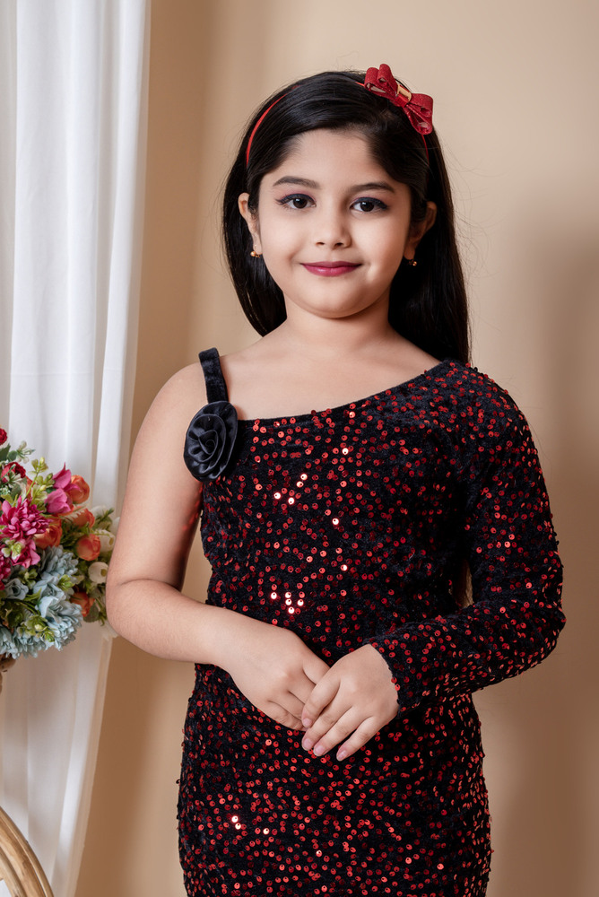 Girls Embellished Sequin Bodycon Maroon Dress - Color: Different Available