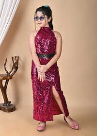 Girls Premium Sequin Long Bodycon Pink Dress - Age Group: 4-15 Years