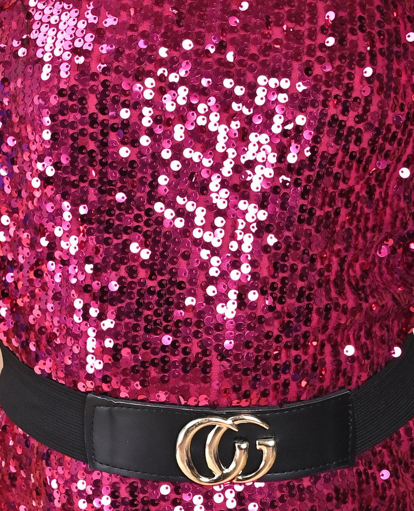 Girls Premium Sequin Long Bodycon Pink Dress