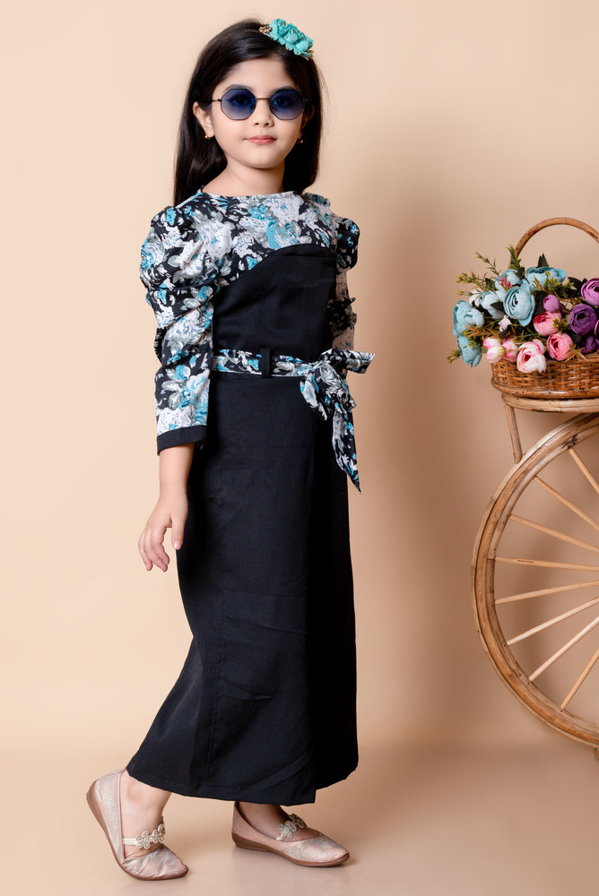 Girls Self Designed Premium Cotton Jumpsuit Blue Dress - Color: Different Available