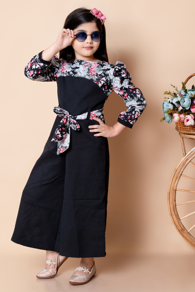 Girls Self Designed Premium Cotton Jumpsuit Red Dress - Color: Different Available