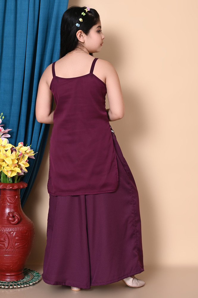 Girls Self Designed Premium Purple Cotton Kurta Set