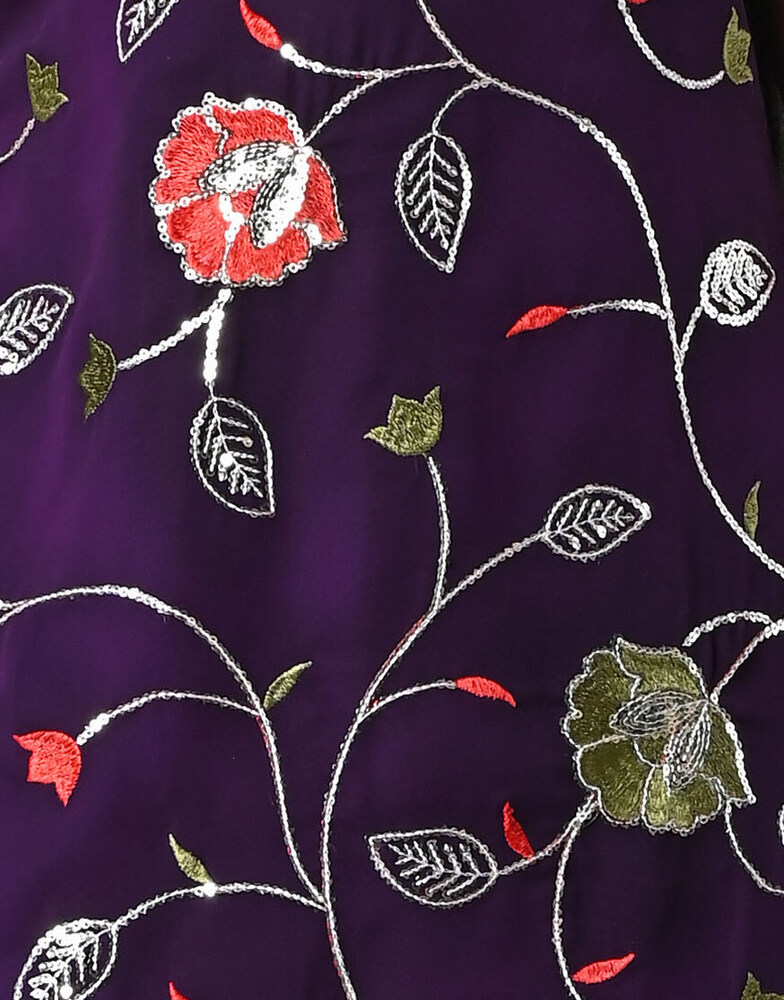 Girls Self Designed Premium Georgette Purple Ethnic Clothing Set