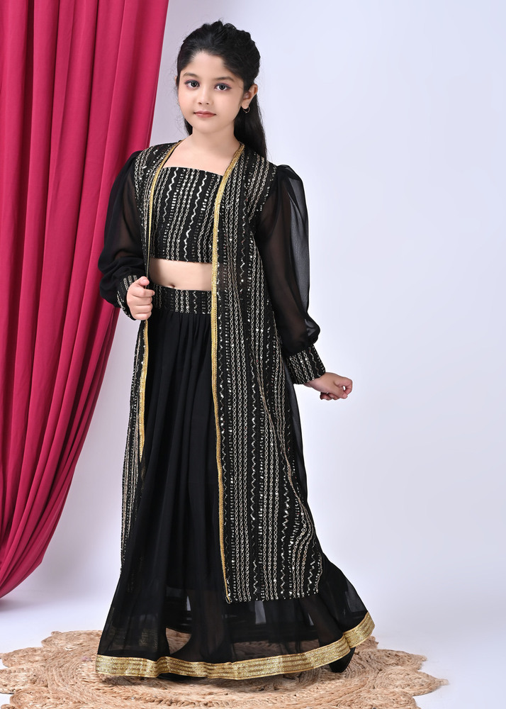 Girls Self Designed Premium Black Georgette Jacket Clothing Set - Color: Different Available