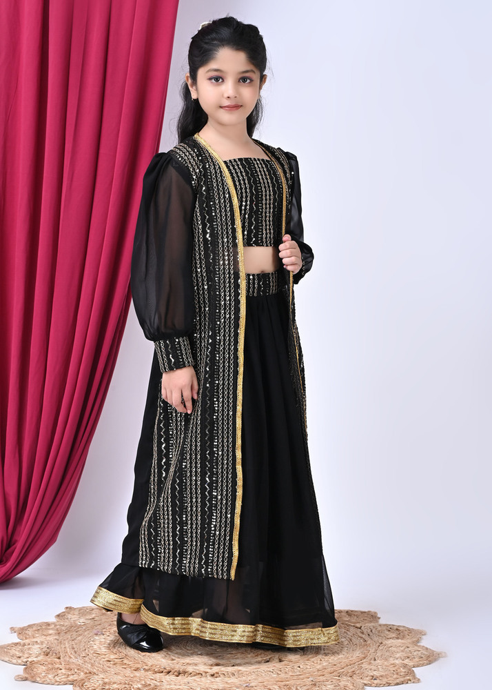 Girls Self Designed Premium Black Georgette Jacket Clothing Set - Color: Different Available