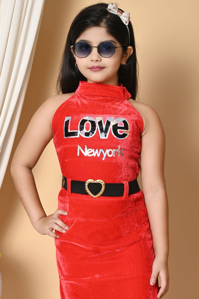 Girls Self Designed Premium Velvet Long Bodycon Red Dress
