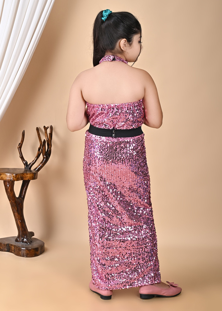 Girls Premium Sequin Long Bodycon Peach Dress