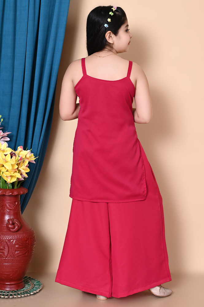 Girls Self Designed Premium Pink Cotton Kurta Set