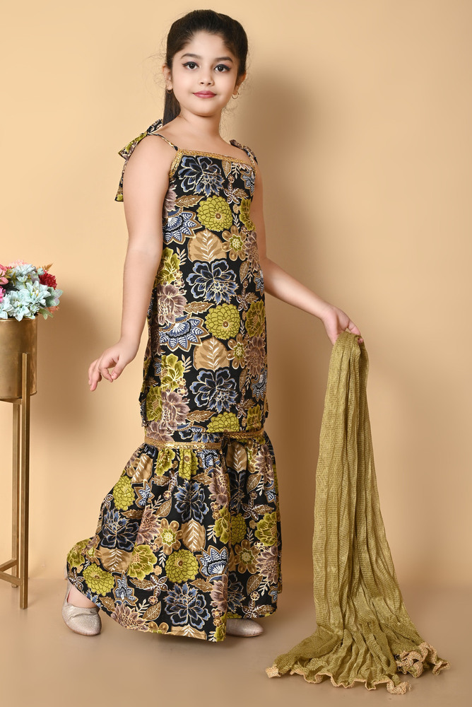 Kids Girls Premium Green Cotton Kurta Set