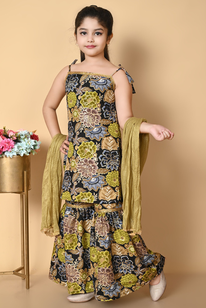 Kids Girls Premium Green Cotton Kurta Set