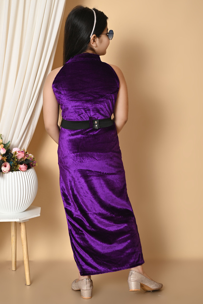 Girls Self Designed Premium Velvet Long Bodycon Purple Dress - Color: Different Available