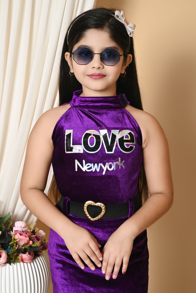 Girls Self Designed Premium Velvet Long Bodycon Purple Dress