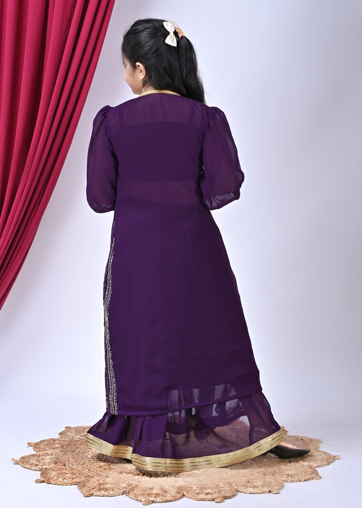 Girls Self Designed Premium Purple Georgette Jacket Clothing Set - Color: Different Available