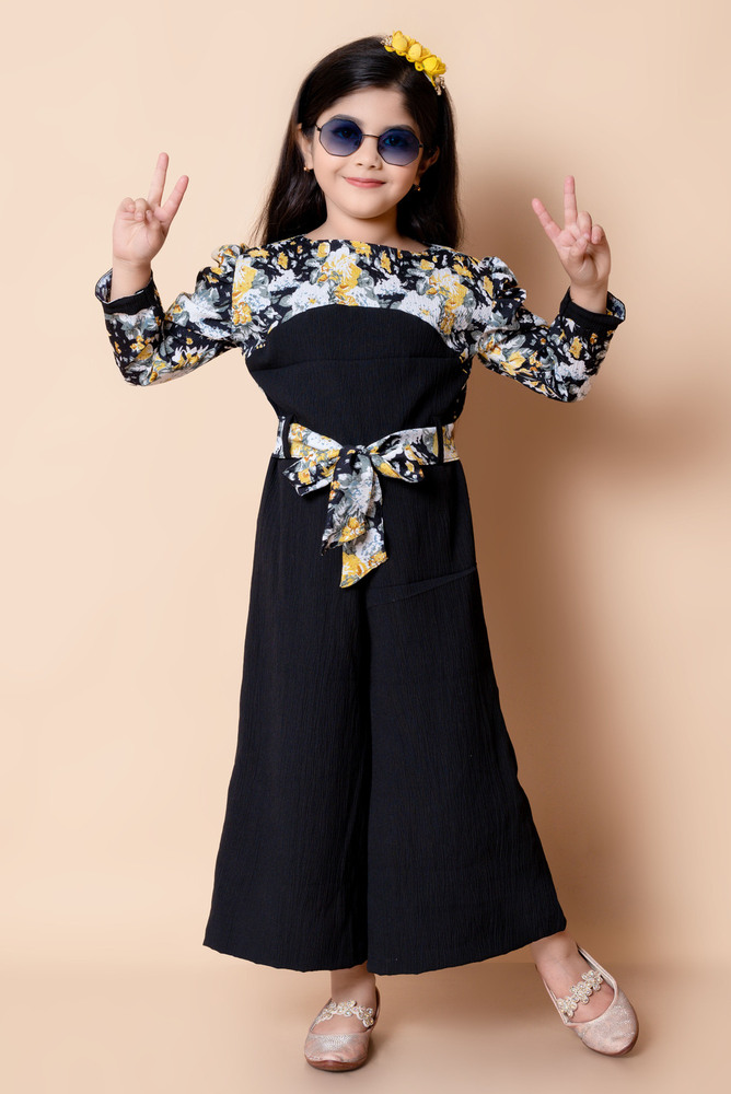 Girls Self Designed Premium Cotton Jumpsuit Yellow Dress - Color: Different Available