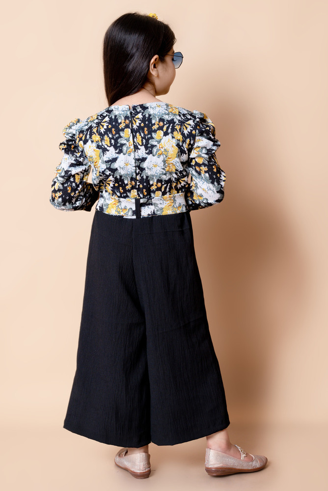 Girls Self Designed Premium Cotton Jumpsuit Yellow Dress