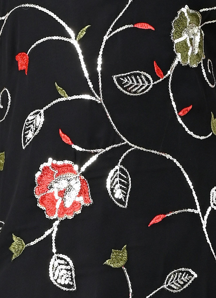 Girls Self Designed Premium Georgette Black Ethnic Clothing Set