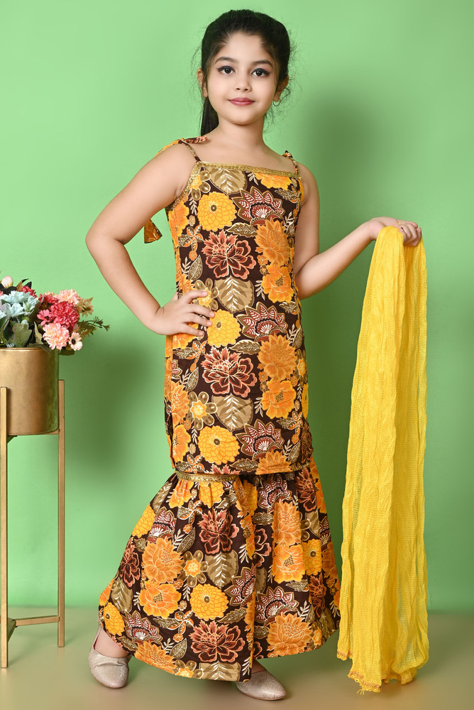 Kids Girls Premium Yellow Cotton Kurta Set