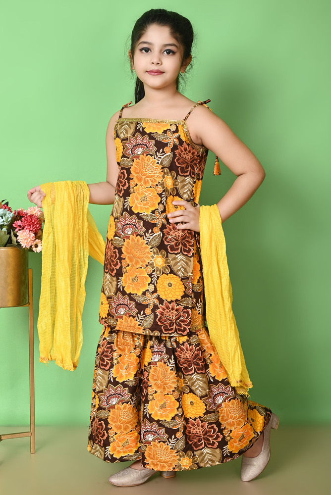 Kids Girls Premium Yellow Cotton Kurta Set