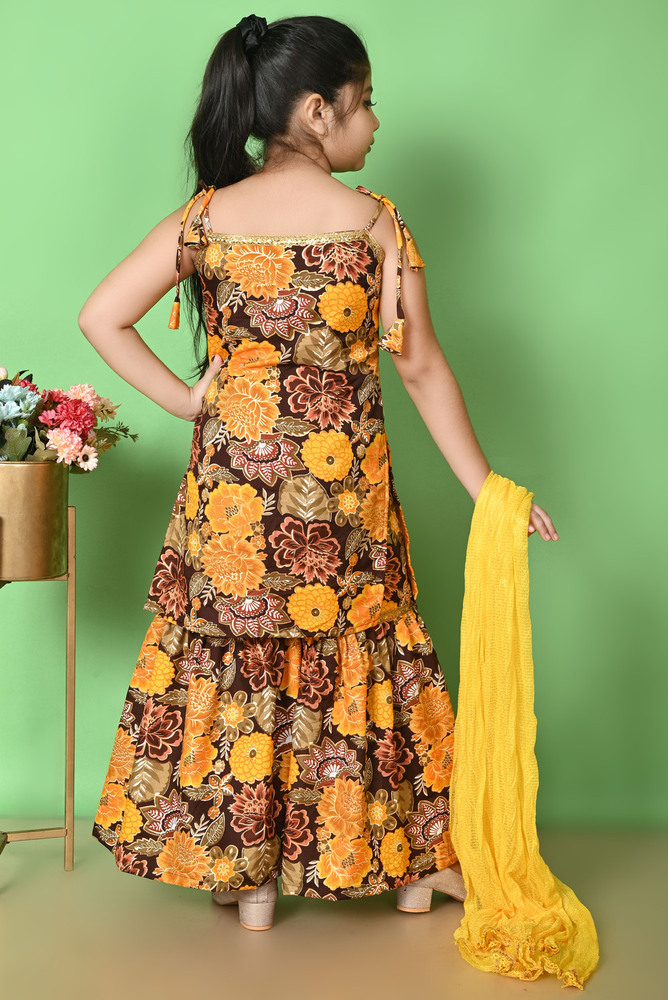 Kids Girls Premium Yellow Cotton Kurta Set