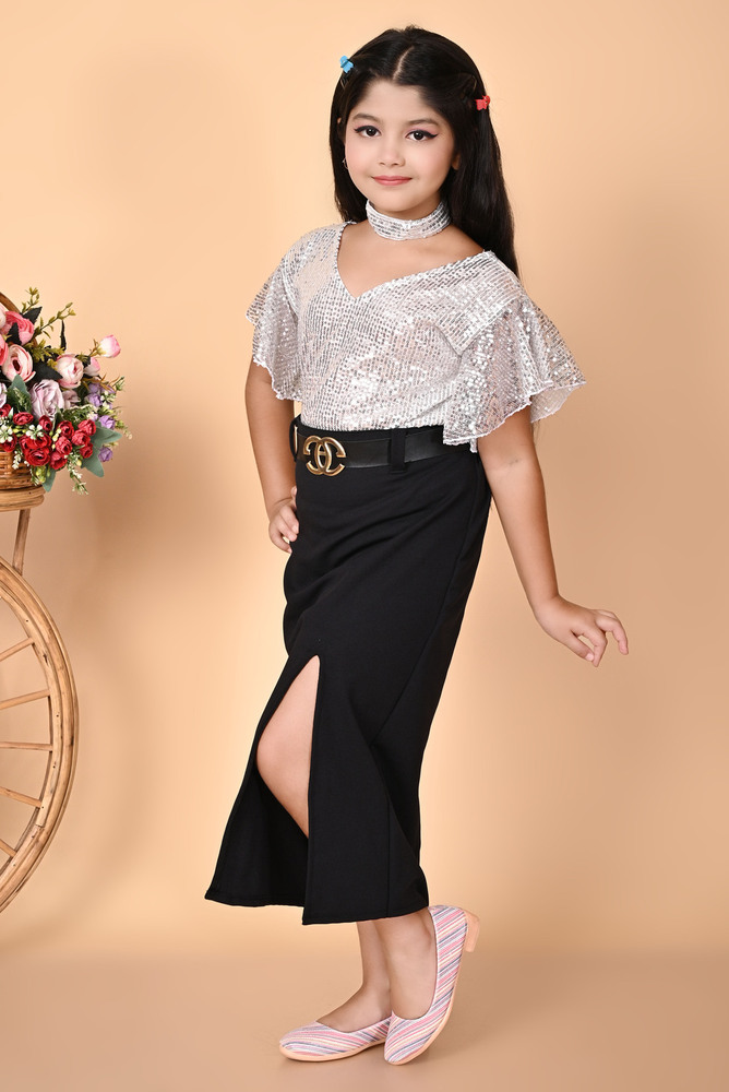 Girls Self Designed Premium Sequined Long Bodycon White Dress