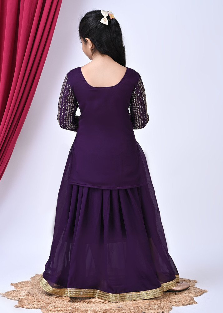 Girls Self Designed Premium Georgette Purple Ethnic Clothing Set