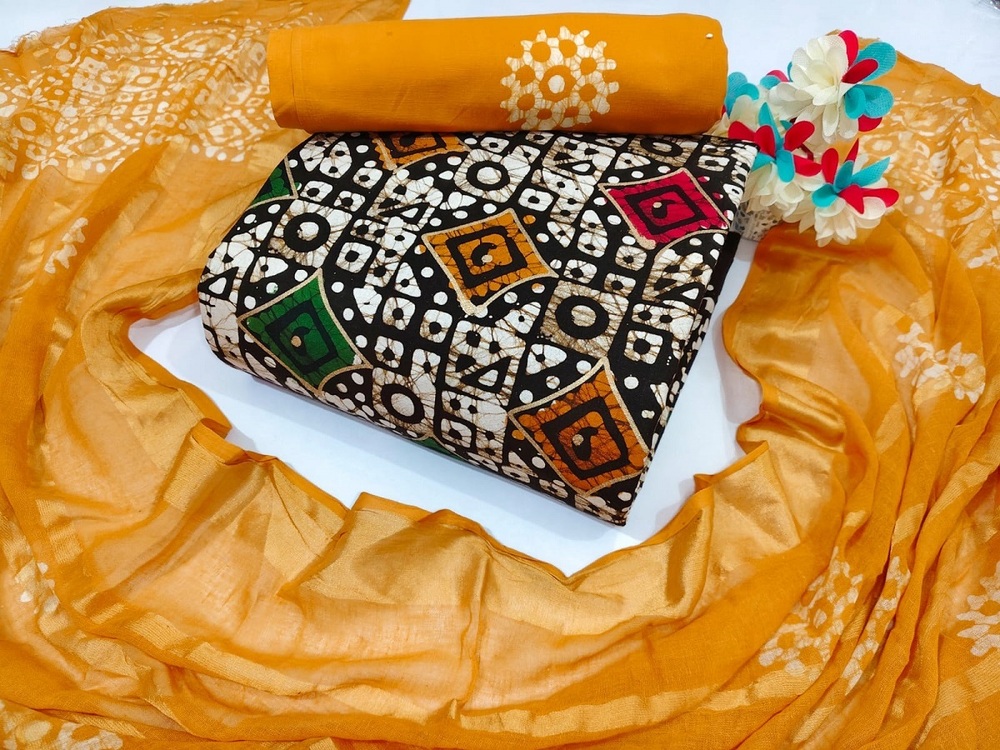 Nemi Multi Gold Wax Batik Dress Material