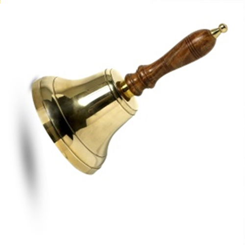 Designer Pure Brass Hand Bell With Wooden Handle
