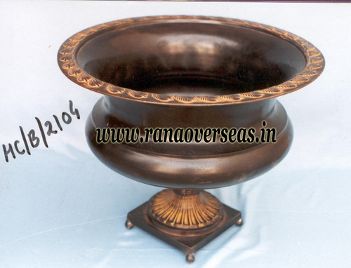 Brown Brass Metal Planter In Antique Finish.
