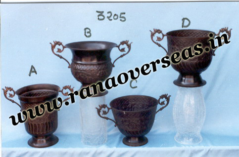 Brown Brass Metal Planter In Antique Finish.