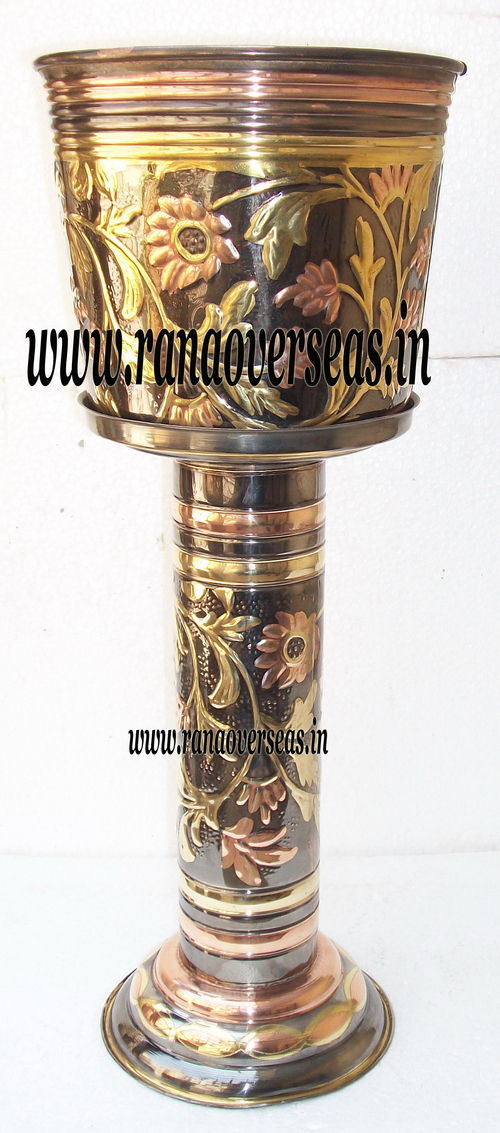 Golden And Brown Brass Metal Planter With Stand