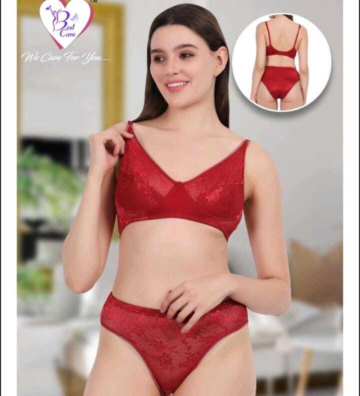 Red Color Padded Bra Panty Set - Color: Different Available