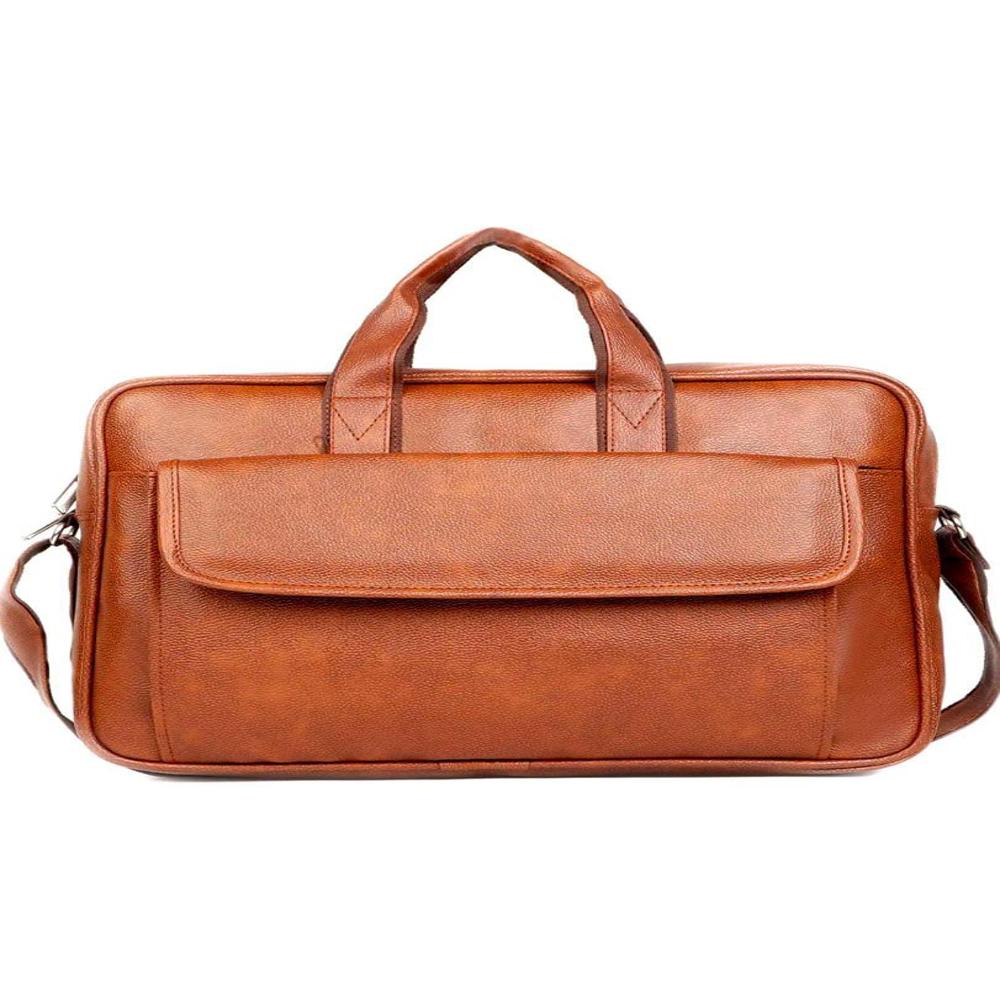 Brown Plain Synthetic Leather Laptop Bag