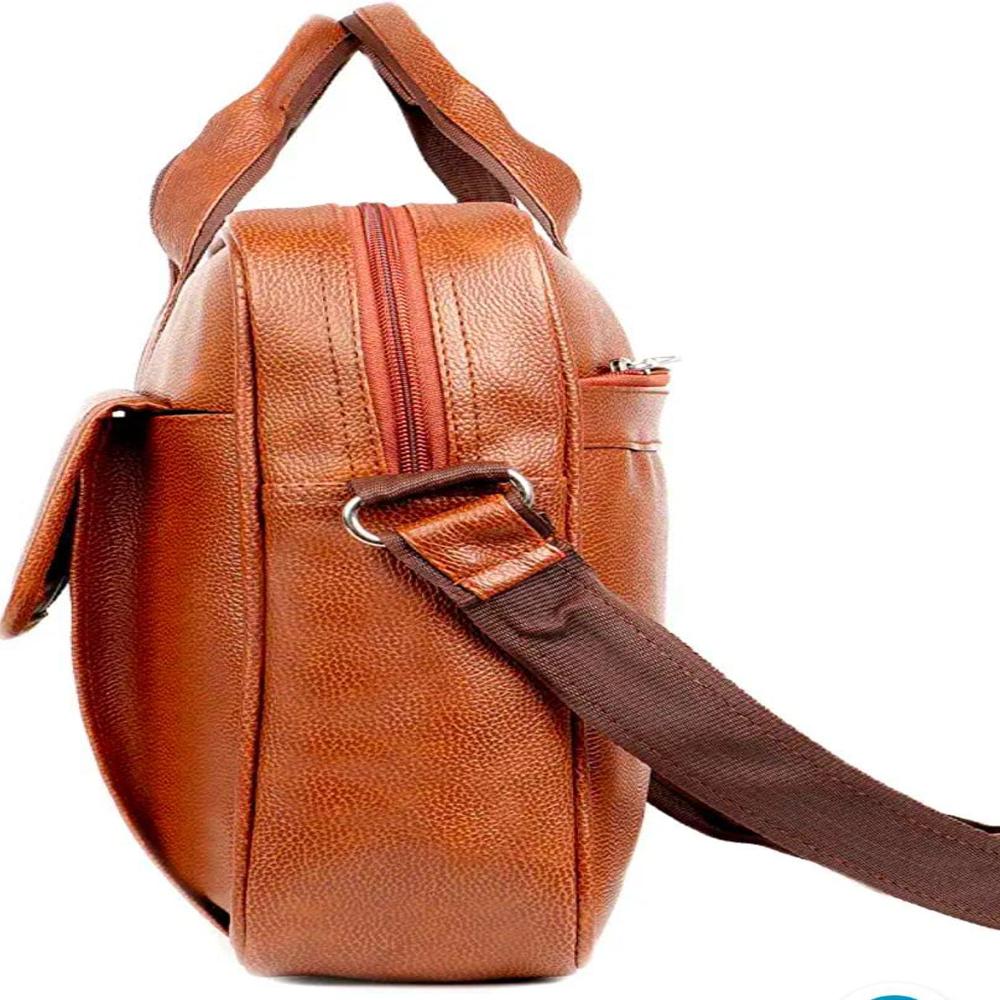 Brown Plain Synthetic Leather Laptop Bag