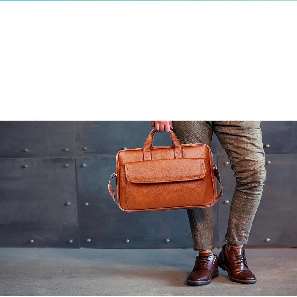 Brown Plain Synthetic Leather Laptop Bag - Capacity: 5 Ltr
