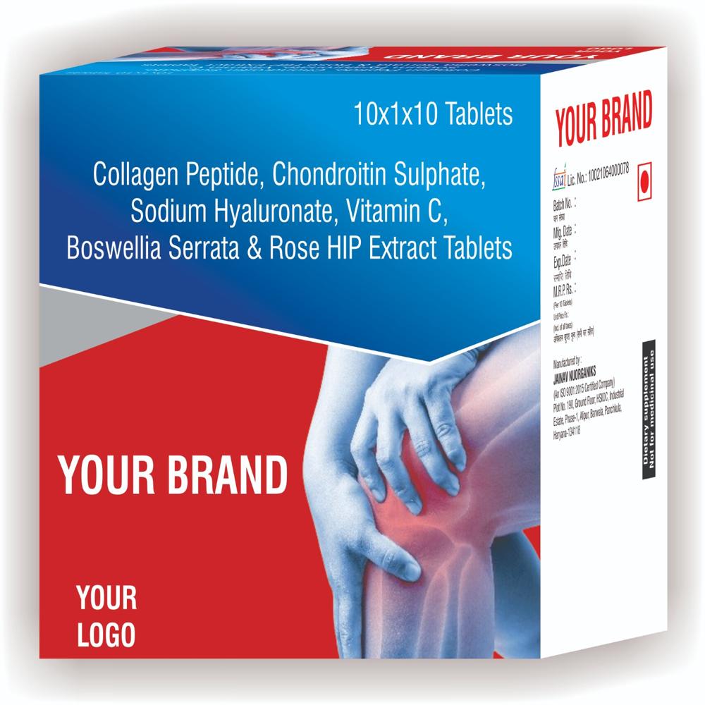 Collagen Peptide, Chondroitin Sulphate, Sodium Hyaluronate, Vitamin C, Boswellia Serrate & Rose Hip Extract Tablets