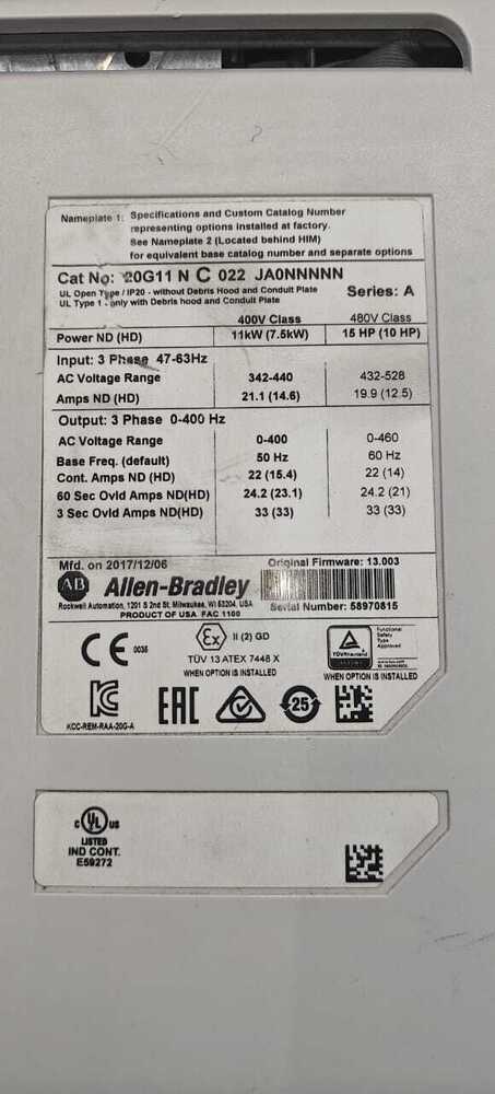 ALLEN BRADLEY 20G11NC022JA0NNNNN