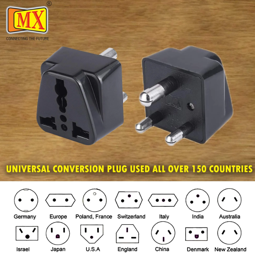 Mx Universal Conversion Plug 3 Pin (5 Amp) For India & South Africa - Color: Black